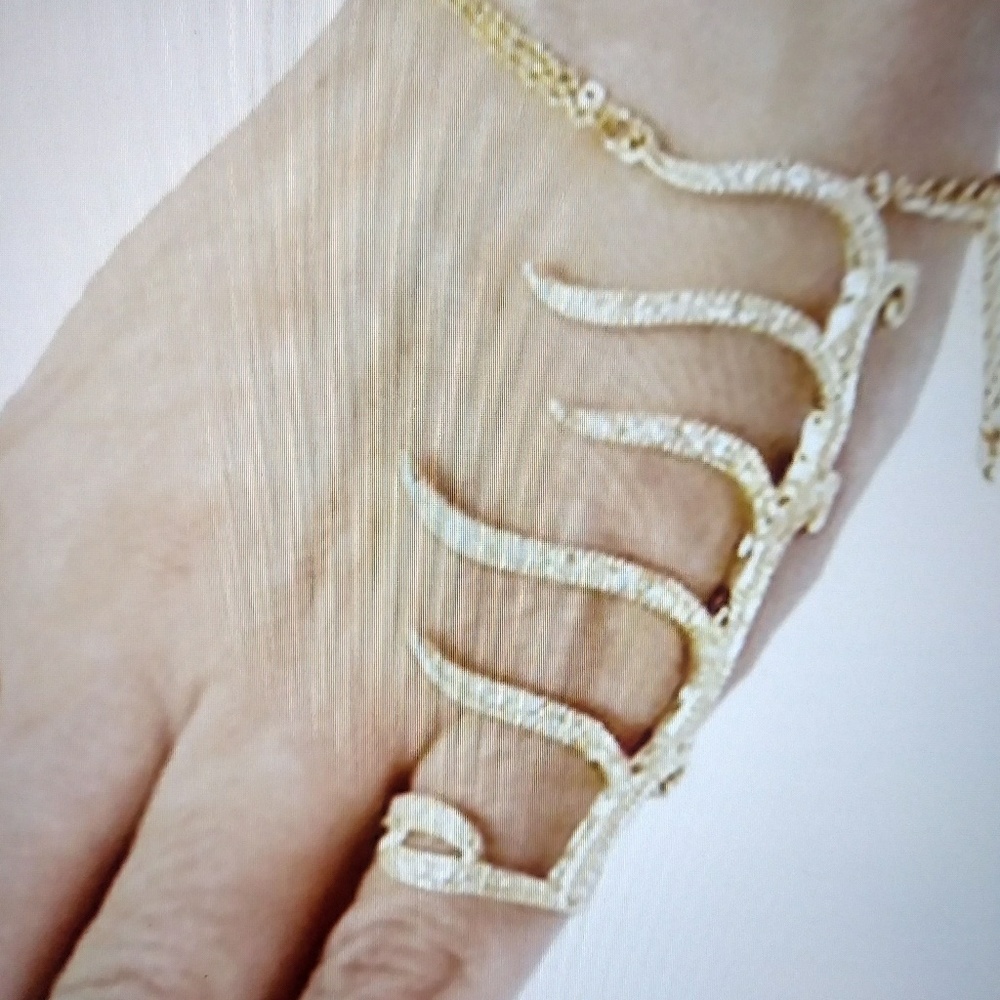 Bella K Gold and Rhinestone Hand Ring